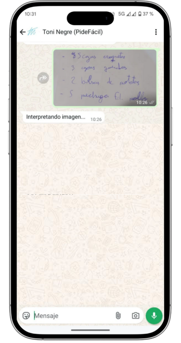 Restaurante haciendo pedido por WhatsApp