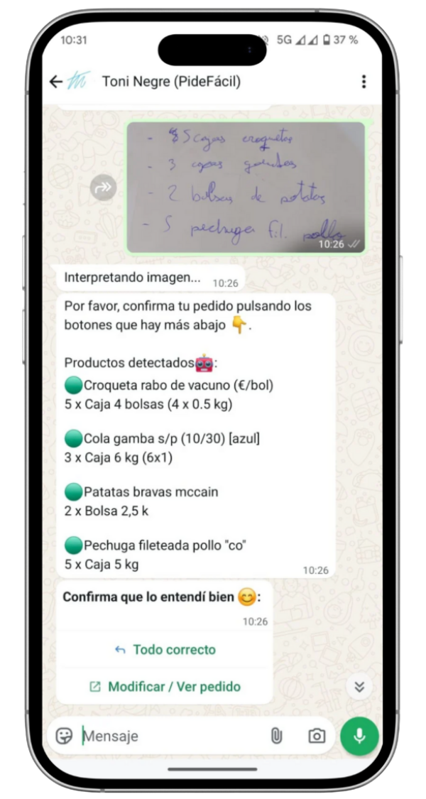 IA detectando productos del pedido