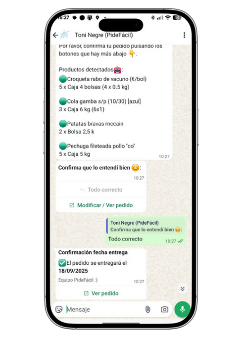 Confirmación de pedido y fecha de entrega